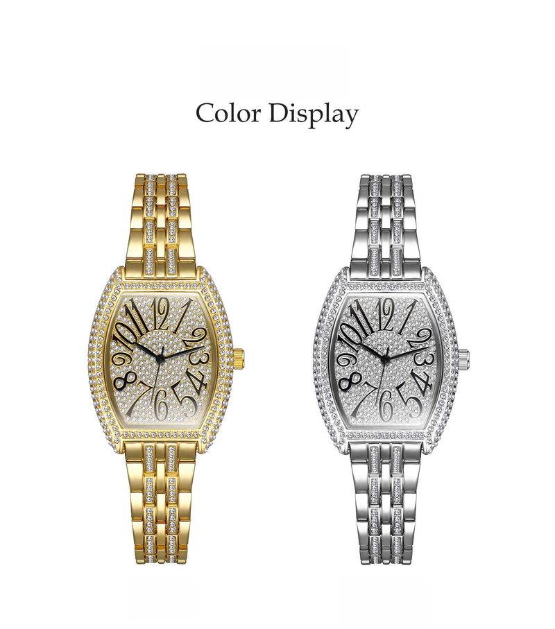 Classic barrel shaped full diamond inlaid luxury women's watch, banquet party jewelry_autovado.com