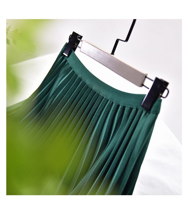 Women's Clothing Chic temperament slim plus size pleated skirt autumn and winter new high waist A line skirt women's medium and long_autovado.com