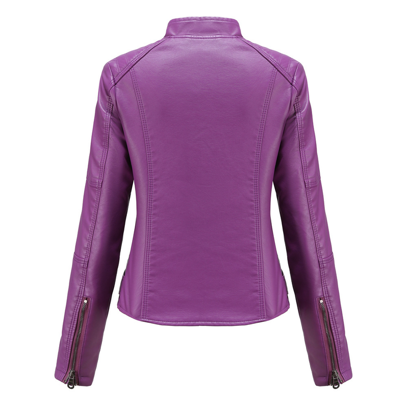 Women's slim jacket Jacket Women's biker jacket large size standing collar leather jacket_autovado.com