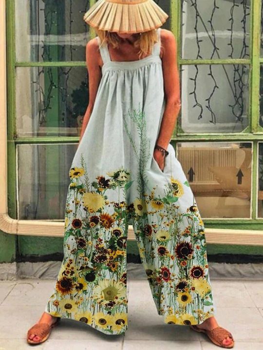 Women's 2023 Summer New Large Fashion Print Loose Strap Wide Leg Jumpsuit_autovado.com
