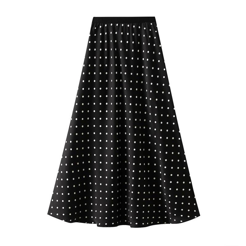 The new acetic acid wave point half skirt women's French retro satin A-line skirt fishtail skirt_autovado.com