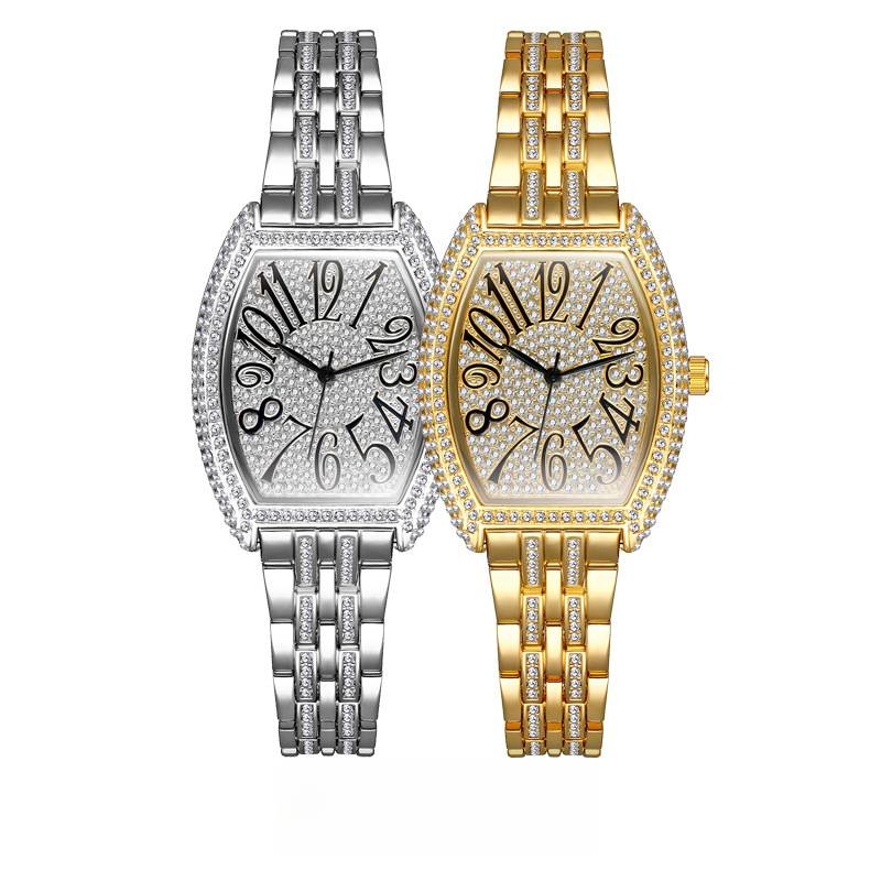 Classic barrel shaped full diamond inlaid luxury women's watch, banquet party jewelry_autovado.com