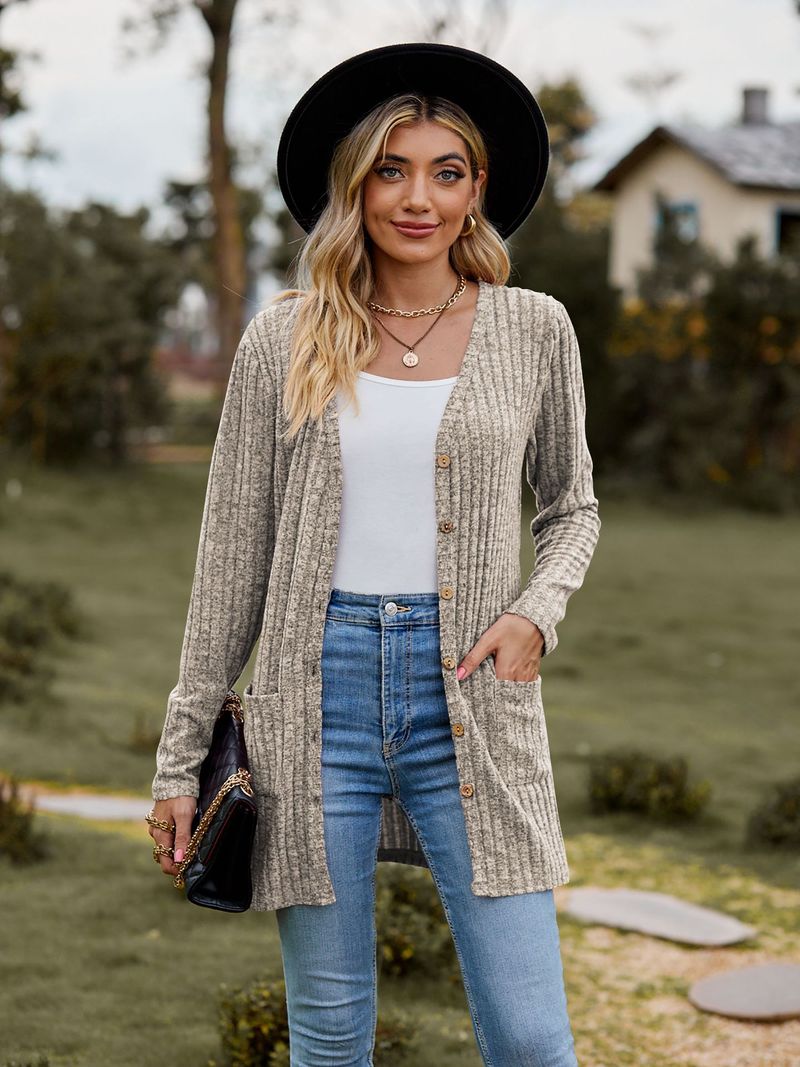 New women's clothing women's brushed pit strip solid color long-sleeved women's cardigan jacket_autovado.com