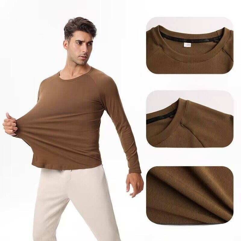 Men's Clothing Long-Sleeved Sports T-Shirt Cotton Training Suit Casual Thin Top Running Fitness Bottom_autovado.com