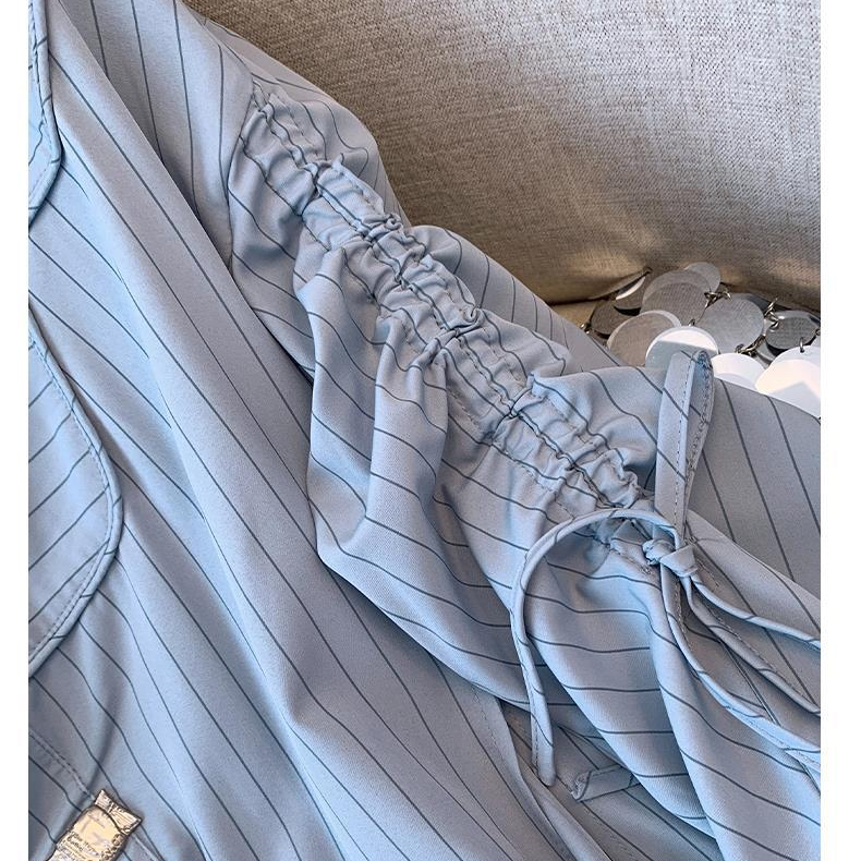 n mid-length striped blouse waist shirt slim chic top_autovado.com