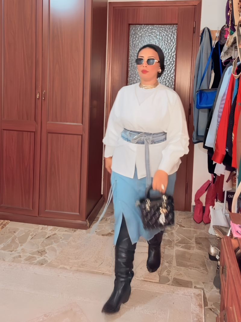 Women's Plus Size Suit Waist Shirt Denim Skirt Two Piece Suit Trendy_autovado.com