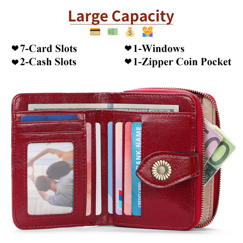 genuine leather women's short wallet two fold women's zipper vintage oil wax cowhide wallet_autovado.com