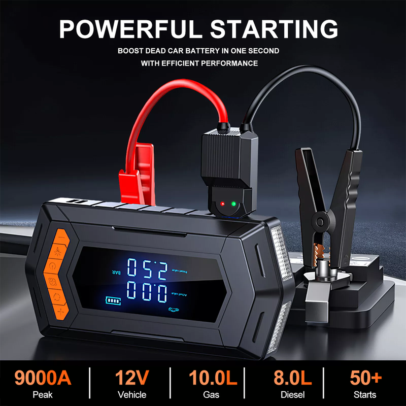 Car Emergency Power Supply With Blower, Compressor, 9000 A Battery Booster, 150 PSI Multifunctional Electric Air Pump_autovado.com