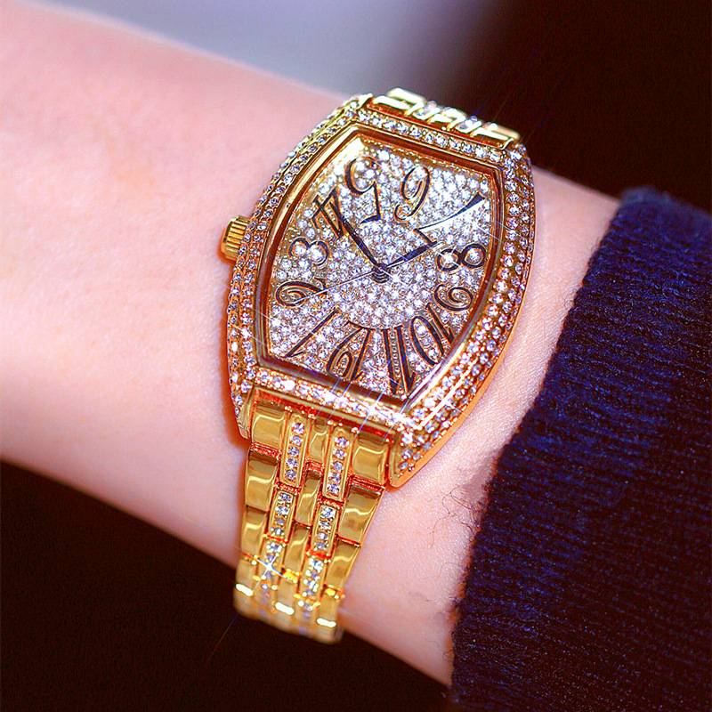 Classic barrel shaped full diamond inlaid luxury women's watch, banquet party jewelry_autovado.com