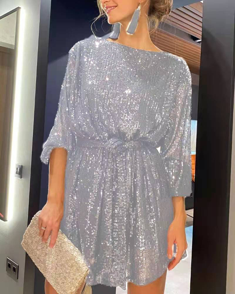 Women's Holiday Party Shiny Sequin Dress Little Dress Dress_autovado.com
