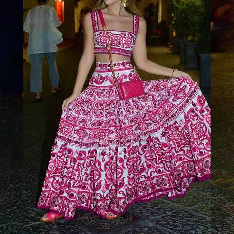 Hot Selling New Elegant Two-piece Printed Swing Suit_autovado.com