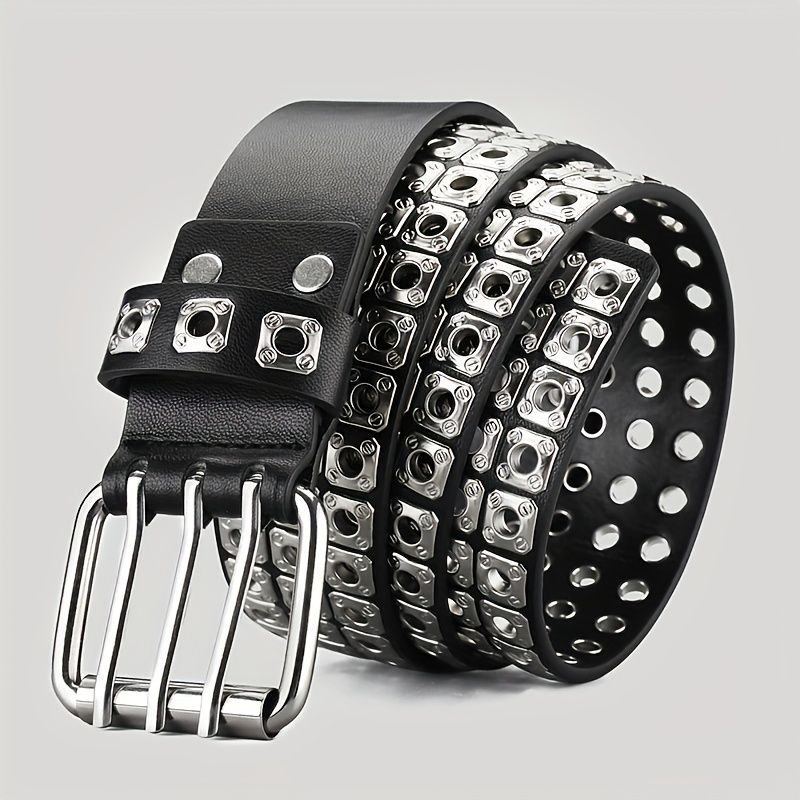 HOT Retro Square Rivet With Double Row Needle Buckle Women'S Belt Hip-Hop Rock Punk Y2k Style Jeans Men'S And Women'SBelt_autovado.com