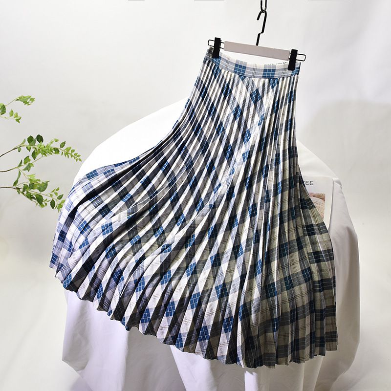 Women's Clothing Chic temperament slim plus size pleated skirt autumn and winter new high waist A line skirt women's medium and long_autovado.com