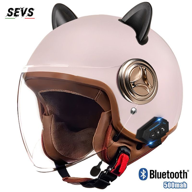 3/4 Motorcycle Helmet With Bluetooth & Cat-Ear Design – Lightweight ABS Shell, 3C Certified, Transparent Visor (Unisex Adult)_autovado.com