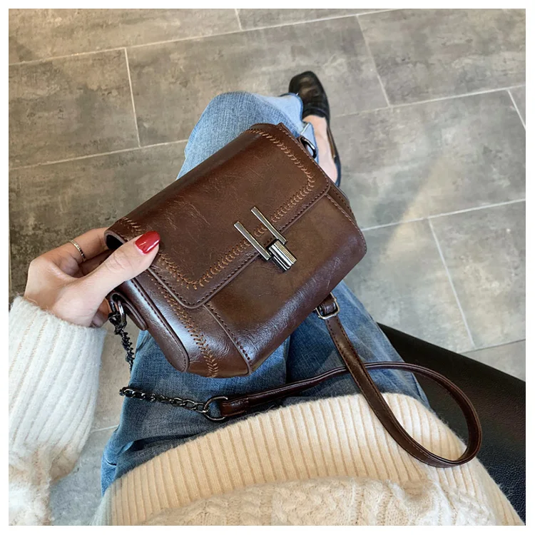Vintage Trend Women's Crossbody Bag Chain Hasp Zipper PU Leather Square Shoulder Bags Chic Lady Versatile Pack_autovado.com