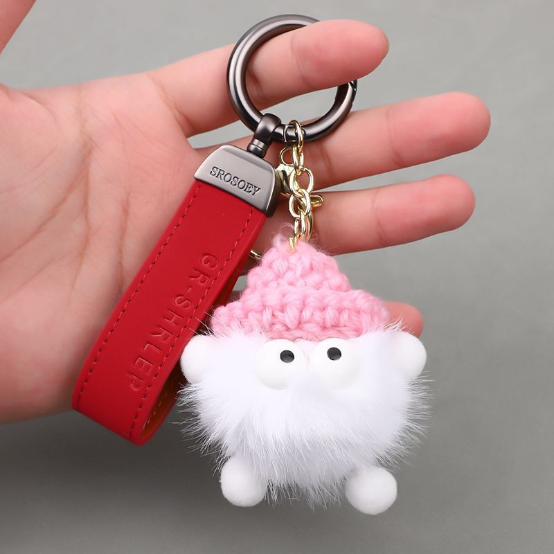 Small Leather Keychain Pendant Creative Personality Car Chain Key Ring Ring Men And Women Bag Hand Rope Pendant Coal Balls_autovado.com