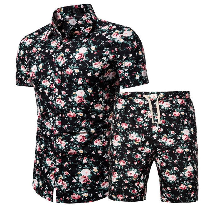 Men's Clothing Short Sleeve Shirt Printed Shirt Set _autovado.com