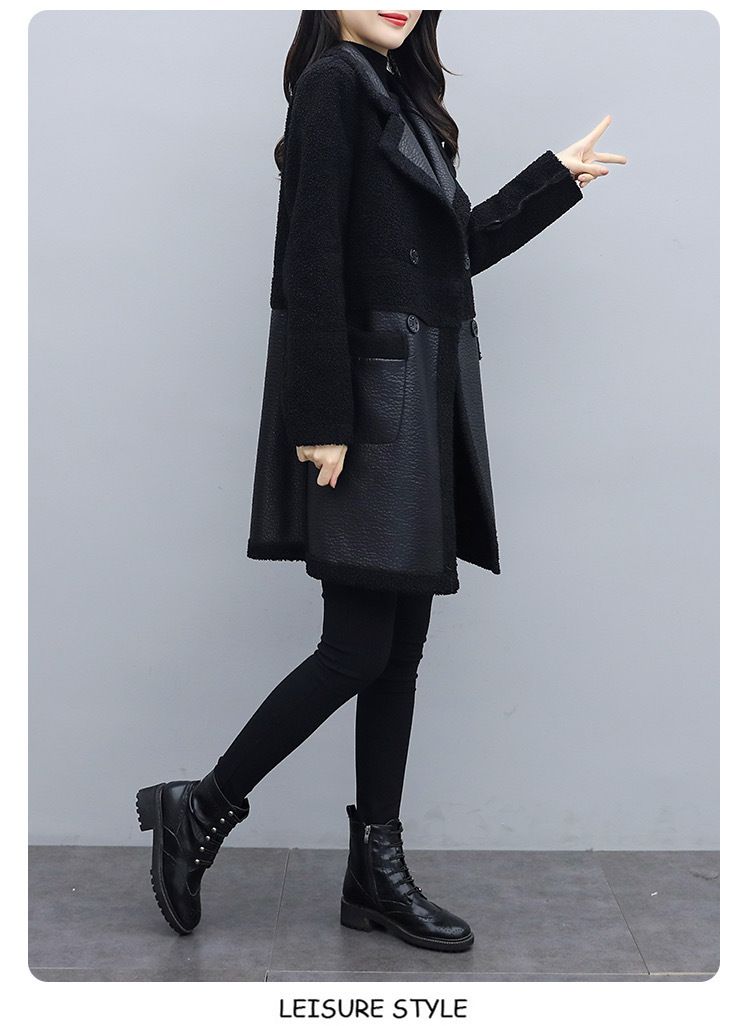 Women's fashion fur one with velvet thick suit collar wear loose plus fat plus leather coat on both sides_autovado.com