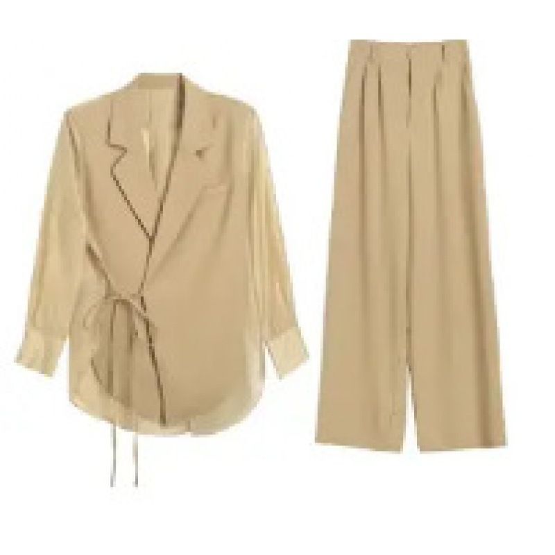 Women's Clothing High grade sun proof suit in summer chiffon splicing two piece jacket, high waist wide leg trousers, two piece suit_autovado.com