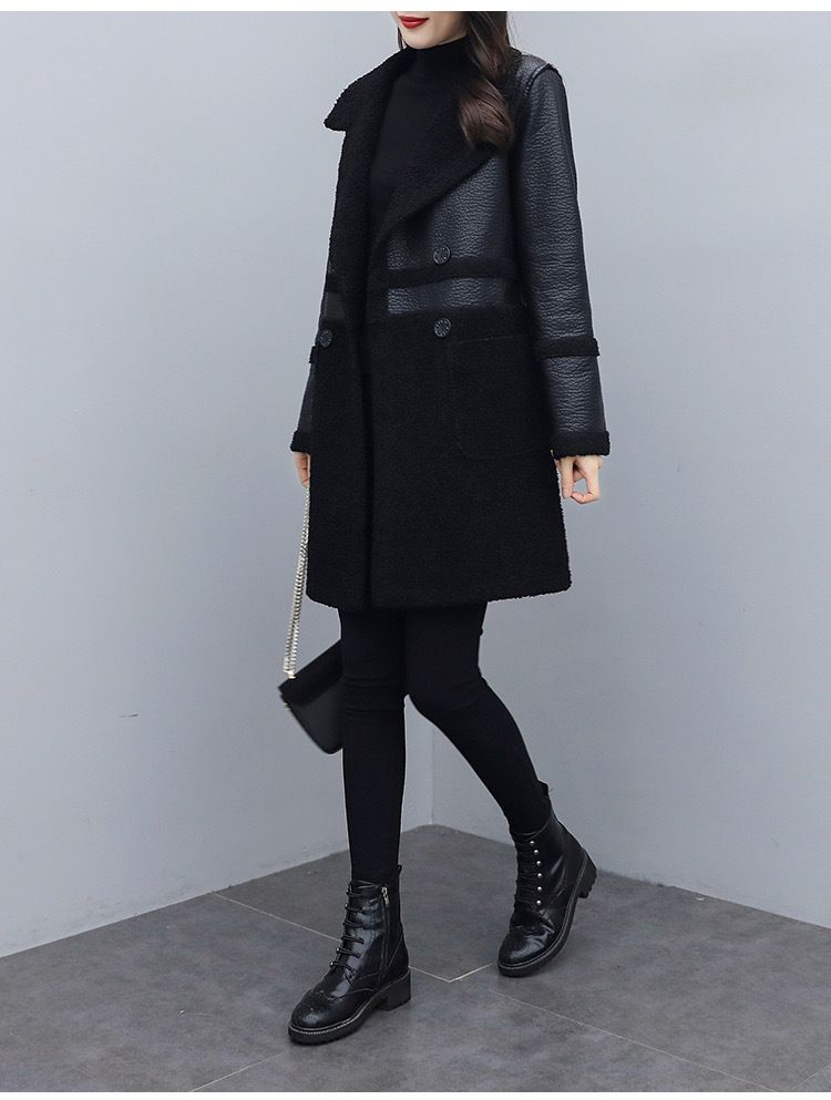 Women's fashion fur one with velvet thick suit collar wear loose plus fat plus leather coat on both sides_autovado.com