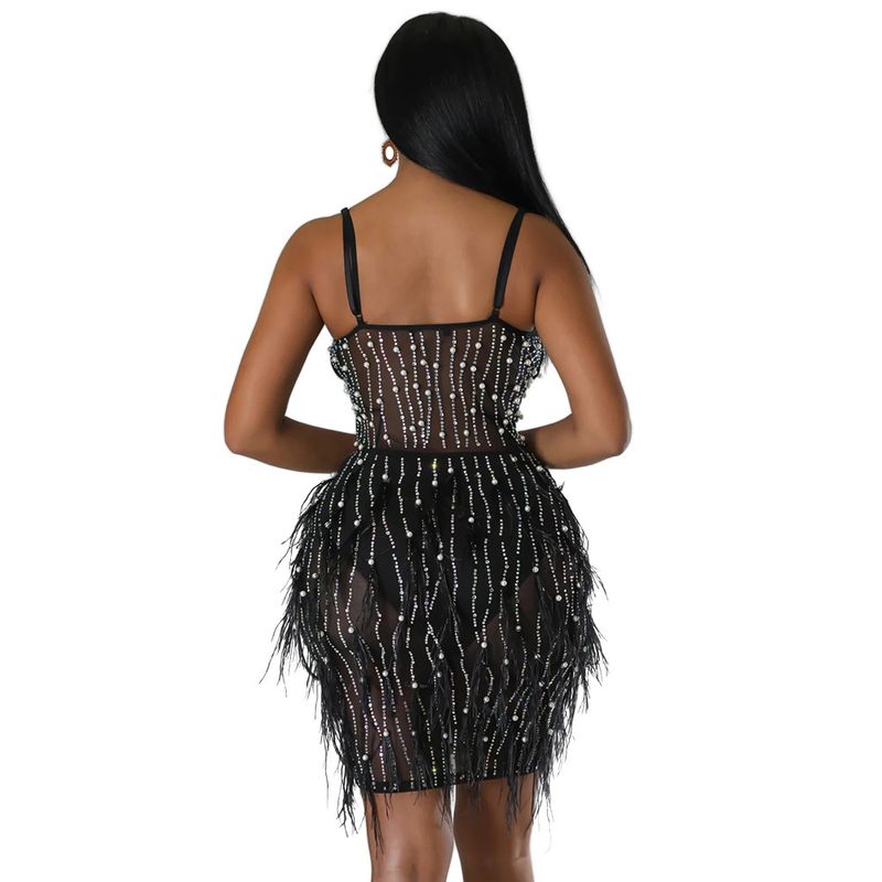 Women's Clothing sleeveless suspender hot diamond feather dress for women_autovado.com
