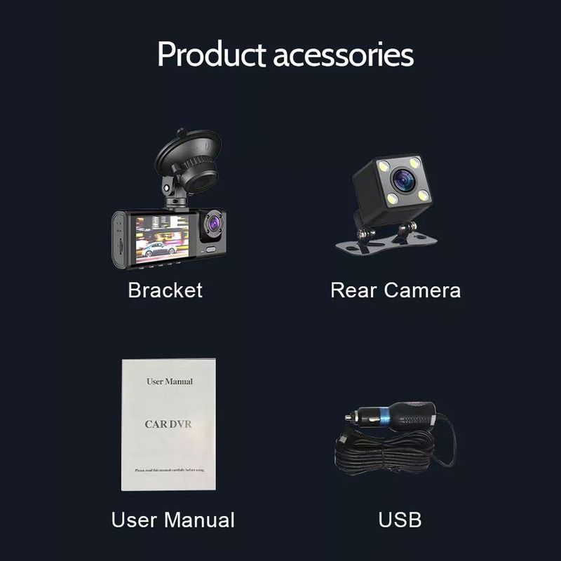 Private Model 3 lens video driving recorder 2 inch screen car recorder HD night vision DASHCAM car DVR_autovado.com