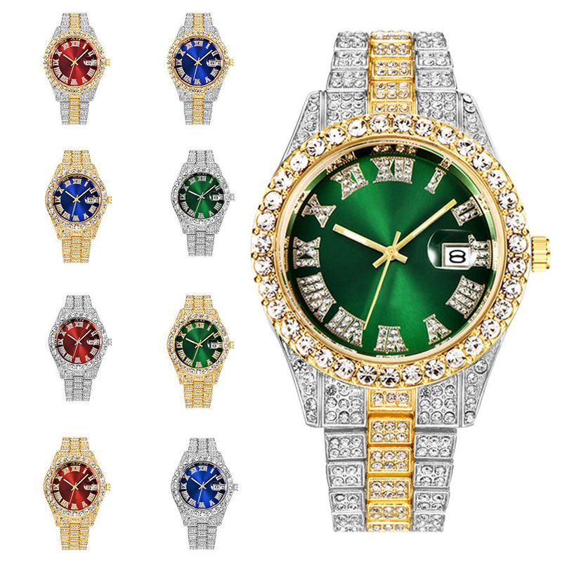 New men's steel belt quartz watch hip-hop business steel belt calendar men's full diamond men's watch men's_autovado.com