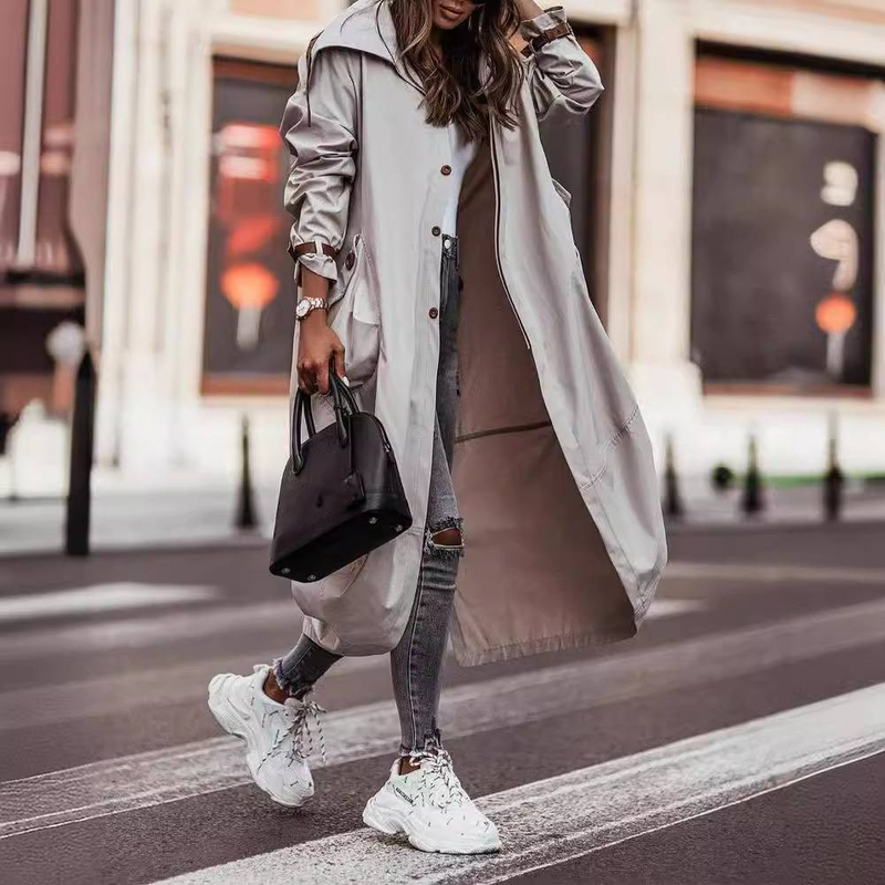 Women's Clothing new style temperament niche personality leisure large lapel medium and long windbreaker jacket _autovado.com