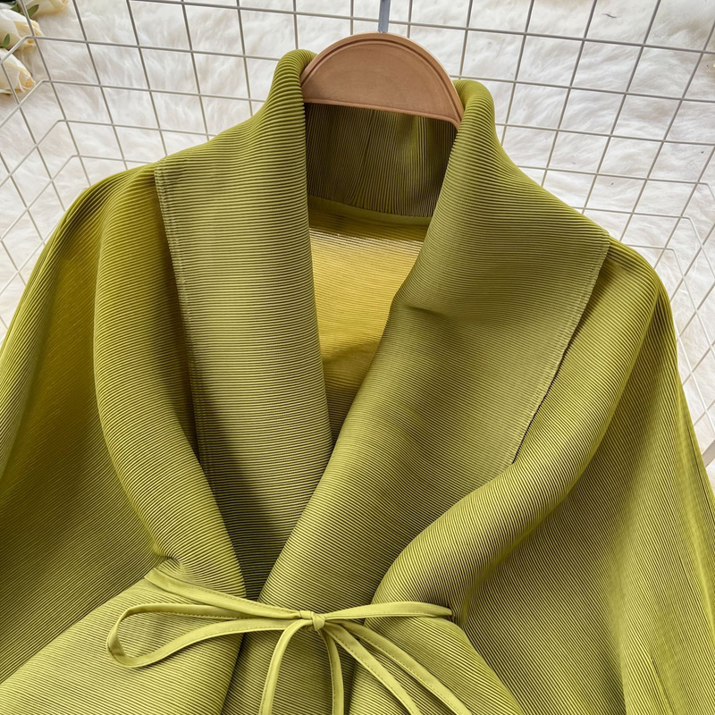 Ruffled Butterfly Sleeve Gradient Tie Cape Short Coat Top + Gradient Pleated Skirt Two-piece Suit_autovado.com