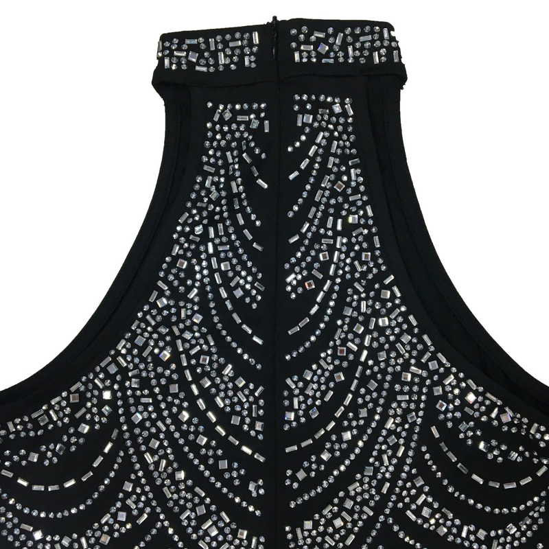 Women's Solid Color Hot Diamond Sleeveless Halter Neck Short Skirt Dress For Women_autovado.com