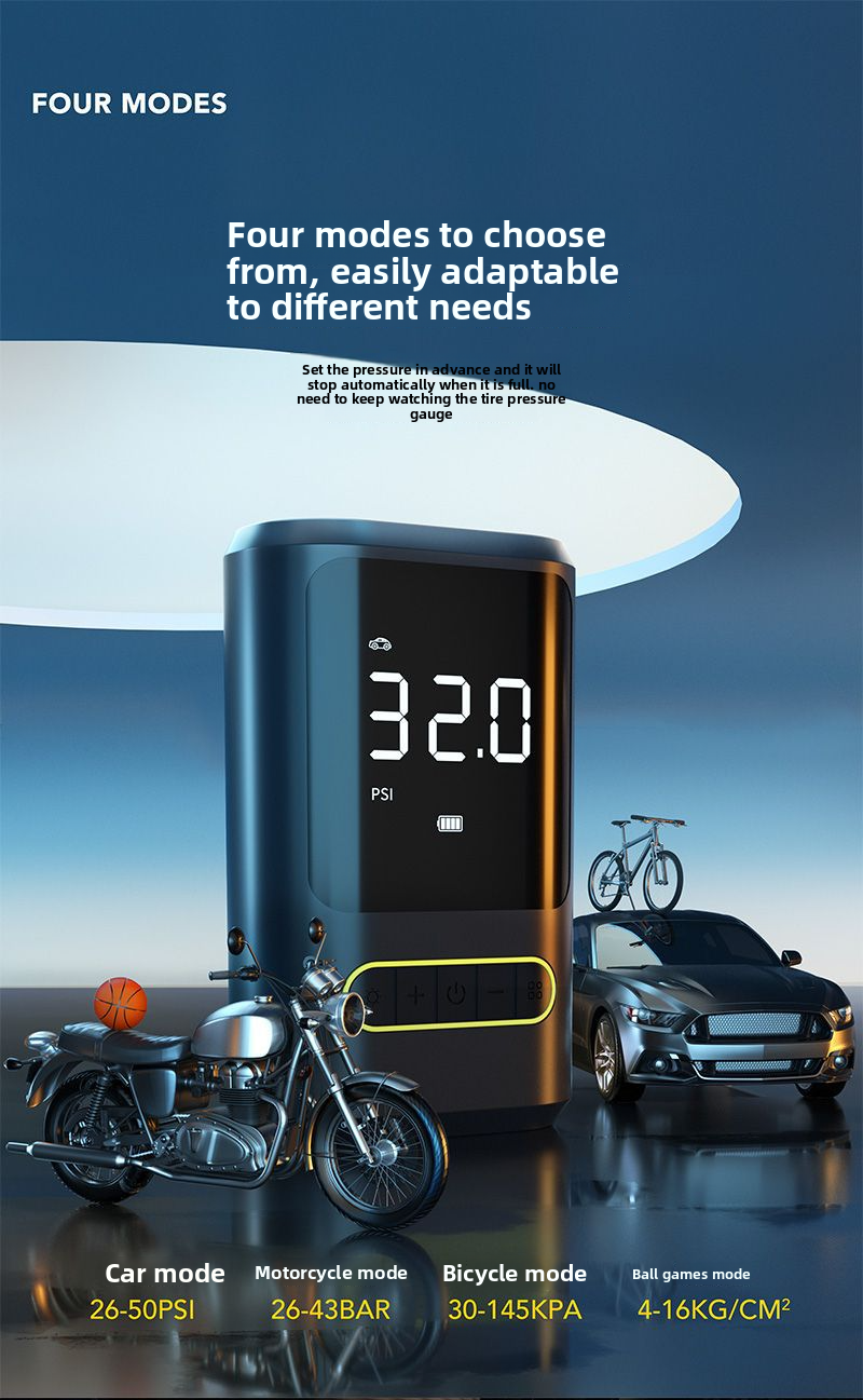 Mini Portable Car Air Pump Bicycle Electric Tire Inflator Handheld Wireless Charging Digital Display_autovado.com