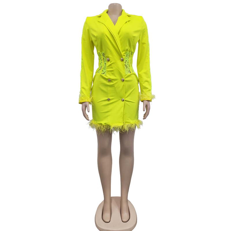 Women's fashion women's V-neck long-sleeved double-breasted tassel openwork dress_autovado.com