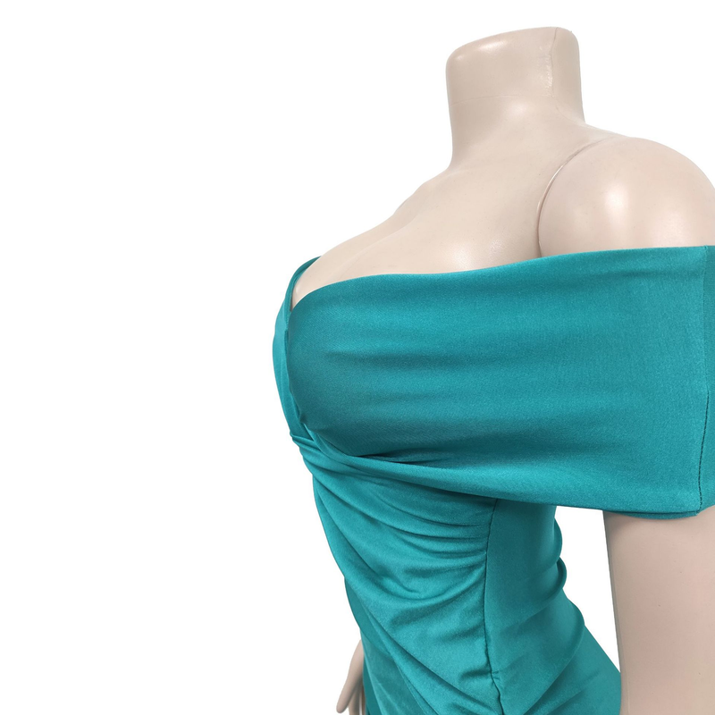 Women's solid color pleated sleeveless long skirt tube top dress_autovado.com