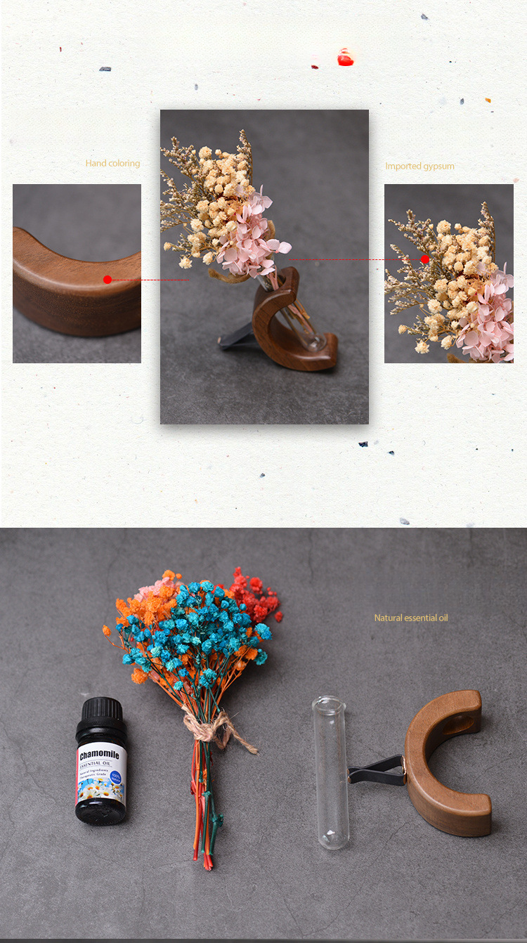 Car air outlet special car mounted vase center console hydroponic flower holder interior decoration solid wood ornament_autovado.com