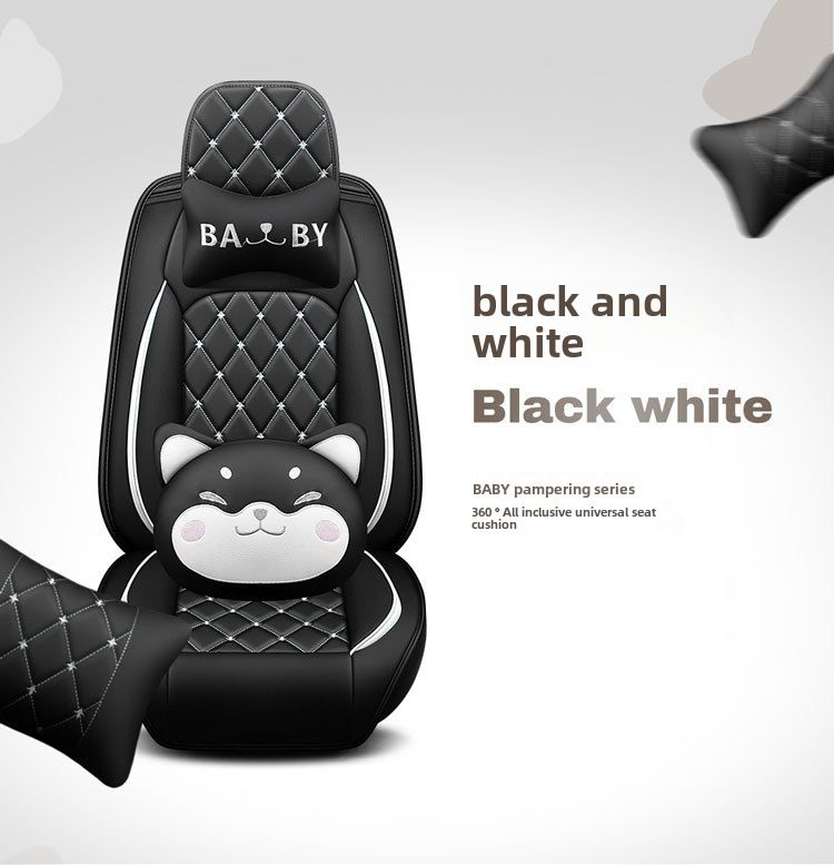 New Crown All-inclusive Full Leather Diamond Four Seasons Car Cushion Four Seasons Universal Dog Head Cartoon Car Seat Cover_autovado.com