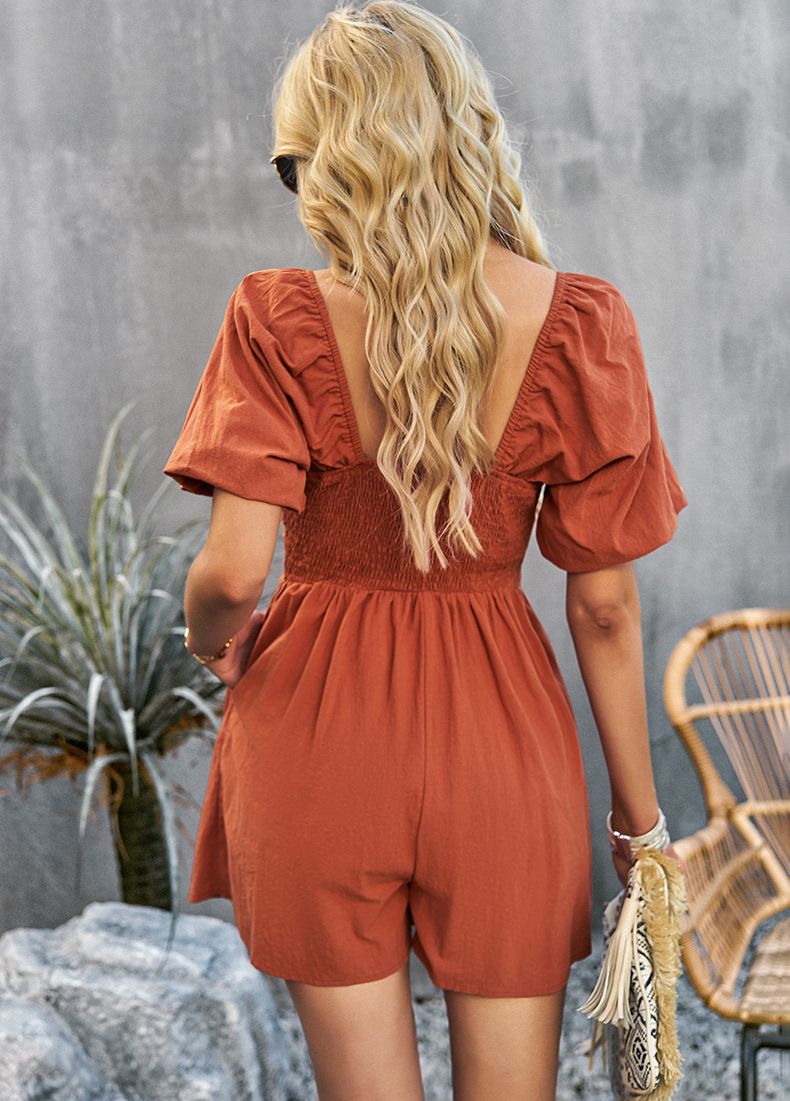 Women's Clothing Solid Color Jumpsuit Collar Jumpsuit Shorts_autovado.com