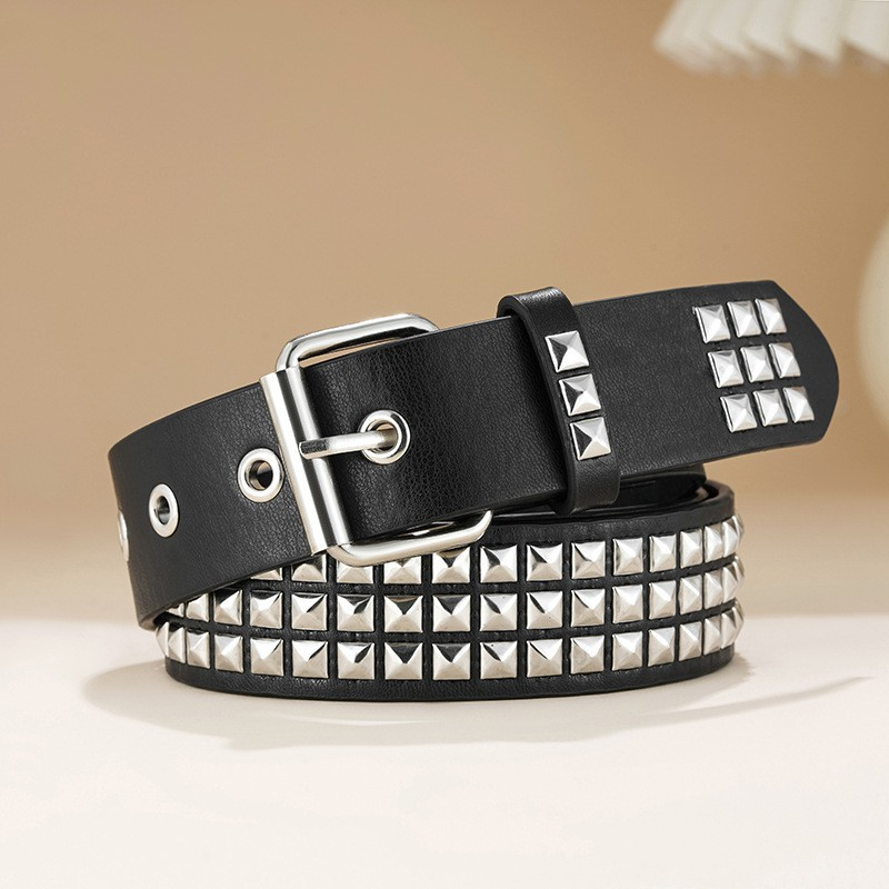 Women's Belts pyramid cybery2k subculture gothic square beads rivet belt belt for women cross-border_autovado.com