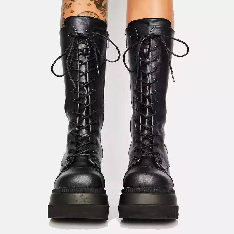 Winter buckle ankle boots Women's Punk women's platform Motorcycle Rider boots Wedge heels PU Women's boots Plus size women's boots_autovado.com