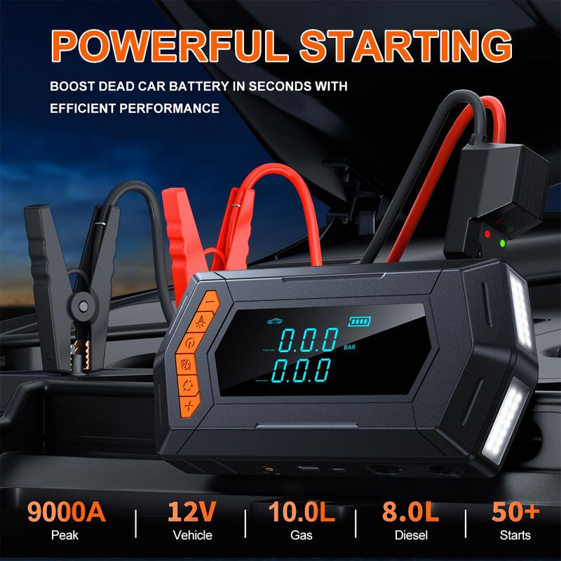 Car Emergency Power Supply With Blower, Compressor, 9000 A Battery Booster, 150 PSI Multifunctional Electric Air Pump_autovado.com