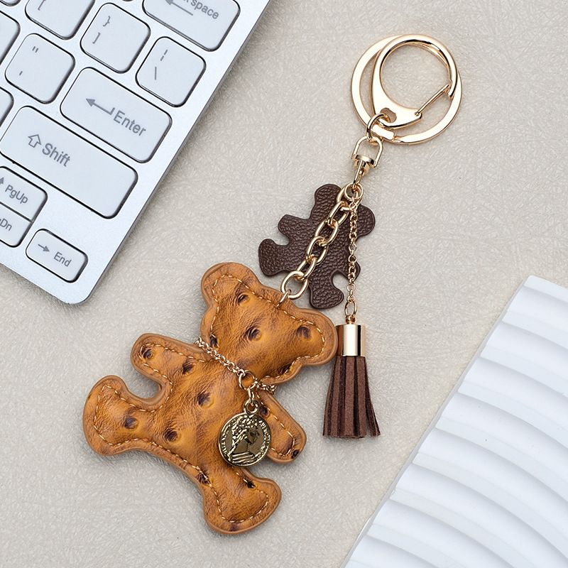 Ins Style Cute Necklace Bear Leather Key Pendant Creative Cartoon Ladies Bag Car Key Chain_autovado.com
