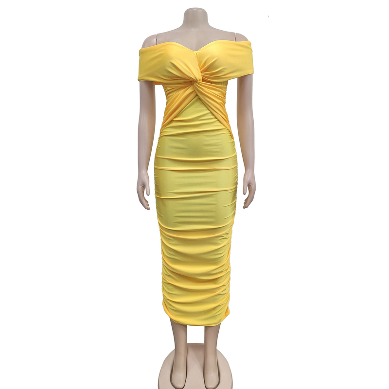 Women's solid color pleated sleeveless long skirt tube top dress_autovado.com
