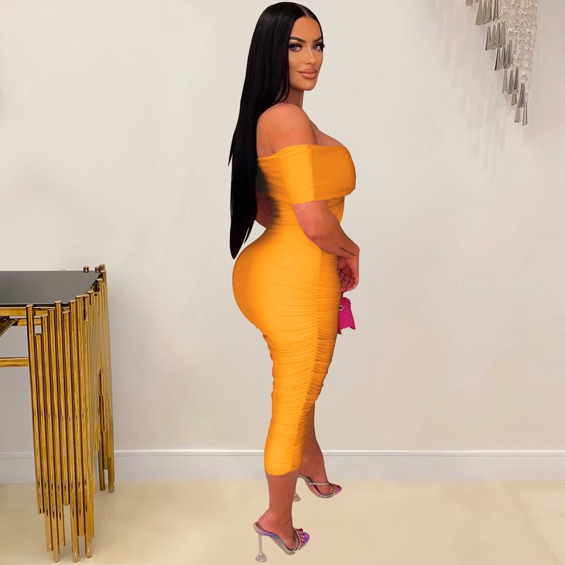 Women's solid color pleated sleeveless long skirt tube top dress_autovado.com