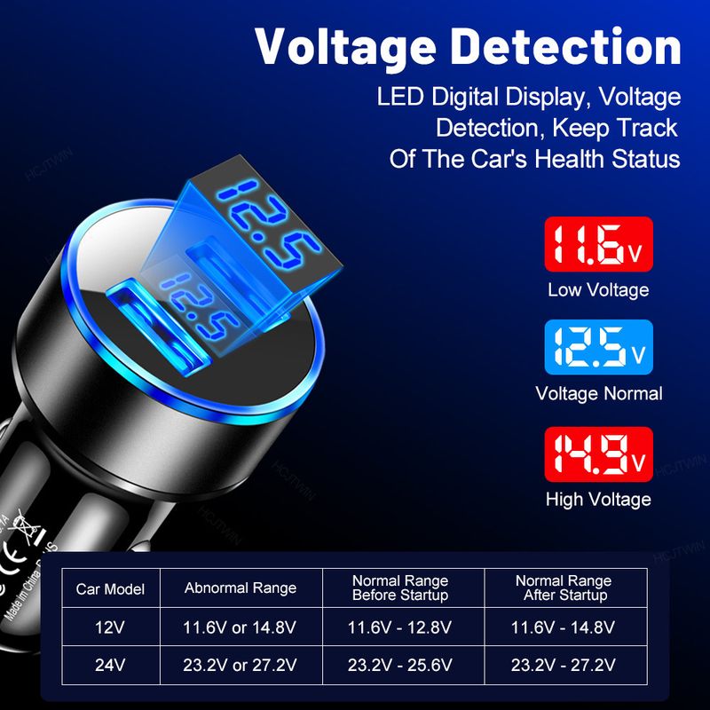 One To Two Cigarette Lighter Fast Head Multifunctional Flash Charging Aluminum Alloy LED Digital Display Car Charger_autovado.com