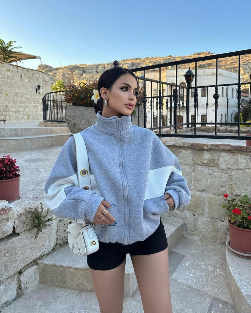 Women's Clothing Autumn and Winter Hot Style Loose Casual Versatile Top Long Sleeve Color Block Stand Collar Jacket for Women_autovado.com