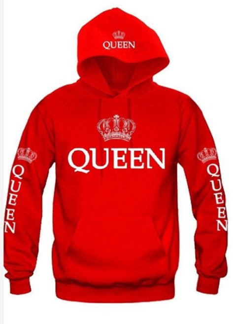 Couple wear QUEEN KING printed hooded long-sleeved couple wear sweatshirt for men and women_autovado.com