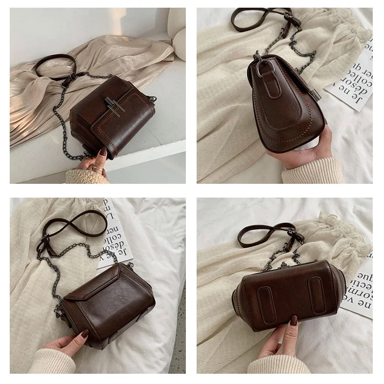 Vintage Trend Women's Crossbody Bag Chain Hasp Zipper PU Leather Square Shoulder Bags Chic Lady Versatile Pack_autovado.com