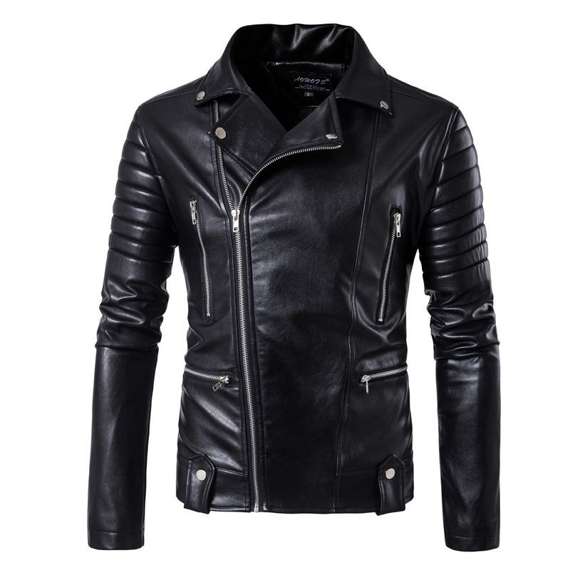Men's Clothing New Men's Motorcycle Leather Jacket Multi zipper Men's Leather Jacket 1800 B003_autovado.com