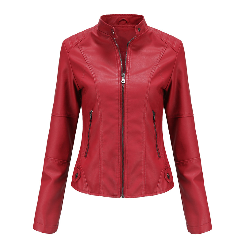 Women's slim jacket Jacket Women's biker jacket large size standing collar leather jacket_autovado.com
