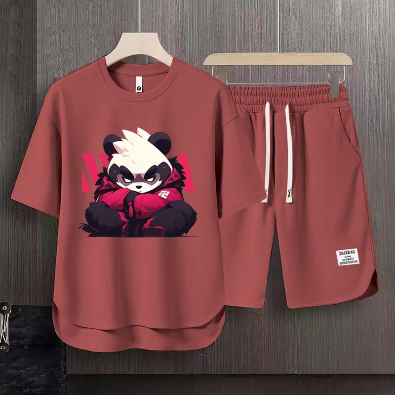 Men's Clothing 2024 Waffle Casual Summer Suit Men's Loose Teen Short sleeved T shirt Shorts Handsome Two piece Suit_autovado.com