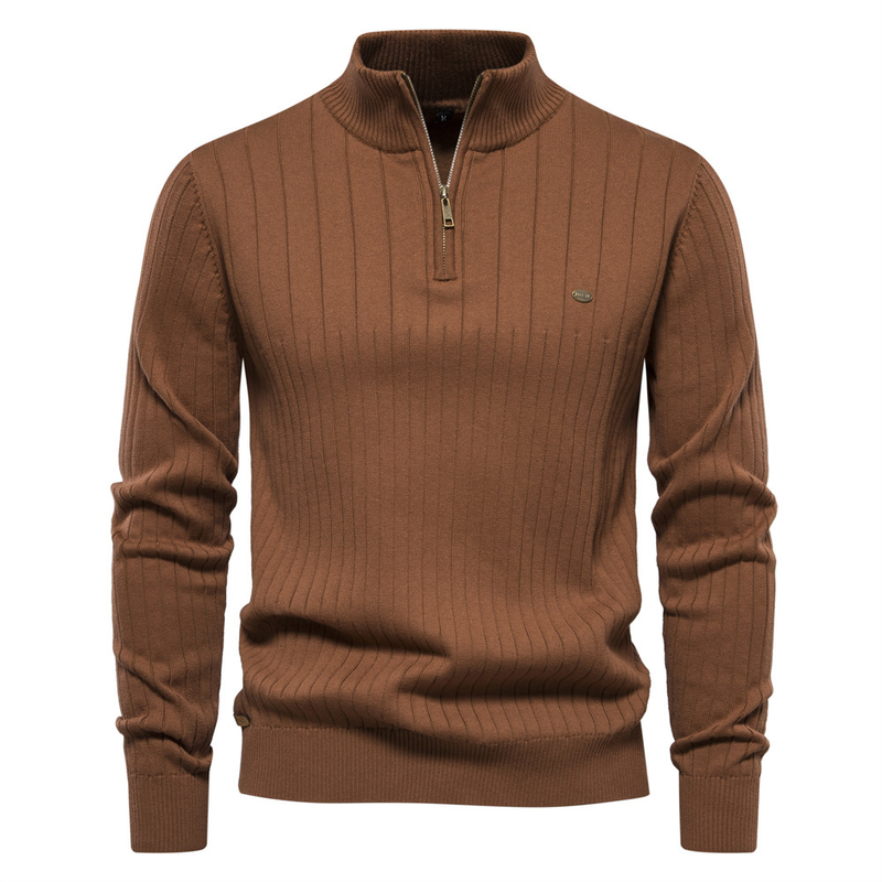 Man's clothing Stand collar men's sweater half zip solid color sweater quality men's wear_autovado.com